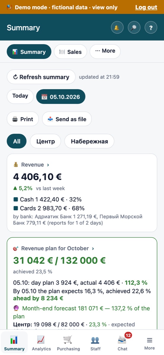 Summary on a phone (demo company)