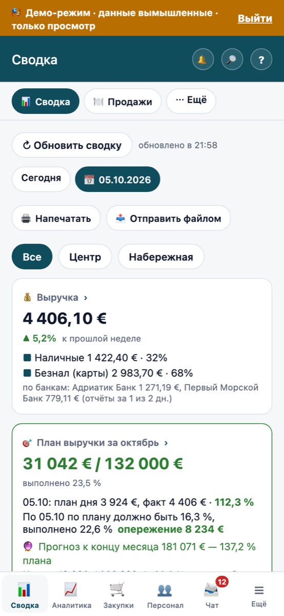Сводка на телефоне (демо-компания)
